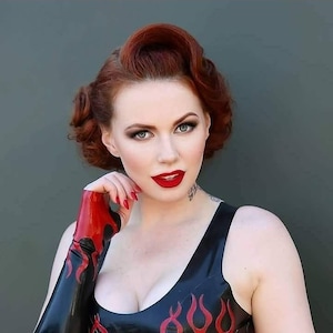 Latex Opera Gloves with Flames