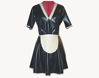 V Neck Latex Maid Dress with Apron