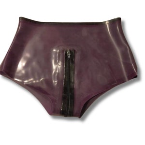 Latex Zip Crotch Knickers. High Rise Pants with Black Zipper