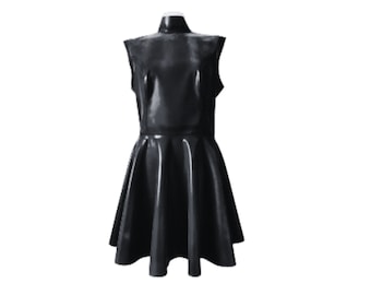 High Neck Latex Dress, Sleeveless Fit and Flare Dress, Gummi Swing Dress