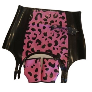 Leopard Print Latex Suspender Belt