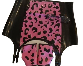 Leopard Print Latex Suspender Belt