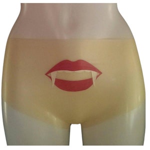 High Waist Latex Pants. Knickers with Vampire Mouth Applique