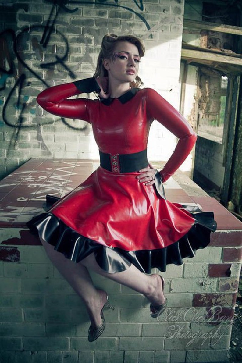 Long Sleeve Latex Swing Dress image 2