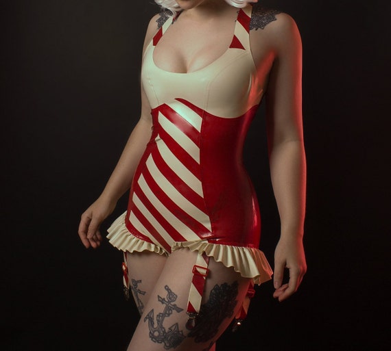 Latex Christmas Candy Cane Lingerie -  Canada