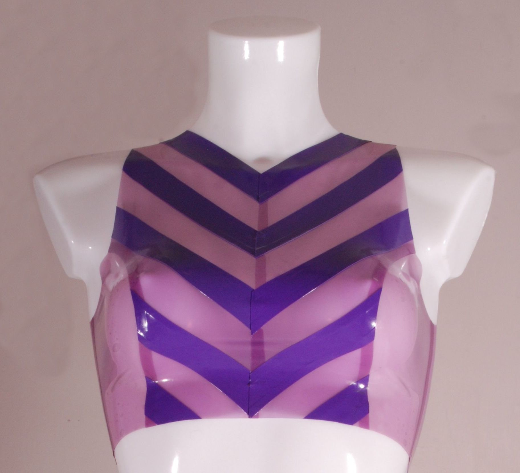 Image of Sleeveless Latex Top, Translucent Chevron Panel Top