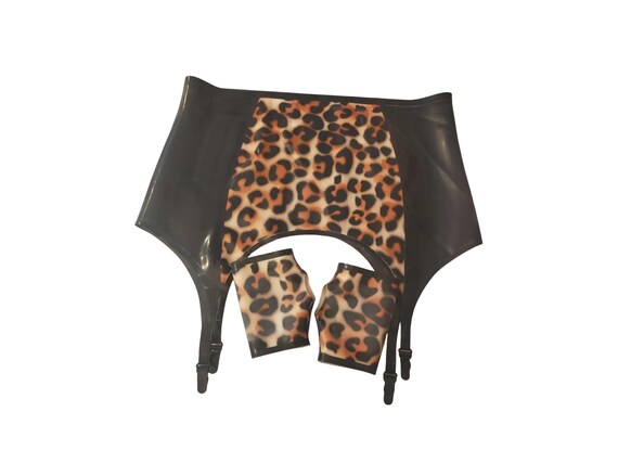 leopard print garter belt Six Clip Suspender Belt, Velvet Leopard Print main image 0
