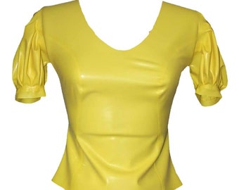 Latex Top with Short Puff Sleeves