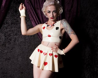 Latex Queen of Hearts Skater Skirt, Gummi Fit and Flare Skirt, Plus Size Latex, Alternative Clothing