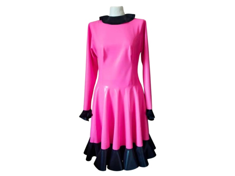 Long Sleeve Latex Swing Dress image 4