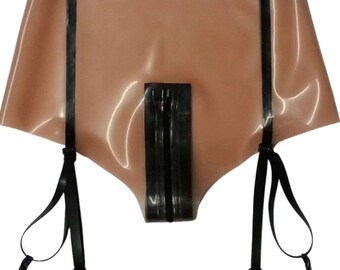 Latex Suspender Knickers with Zip Crotch, Open Crotch Panties