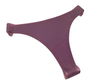 May include: A purple rubber strap with a curved shape and a pointed end.