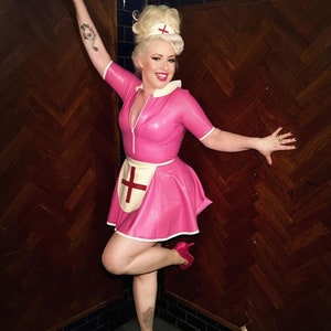 Latex Nurse Dress: Apron and Cap Costume