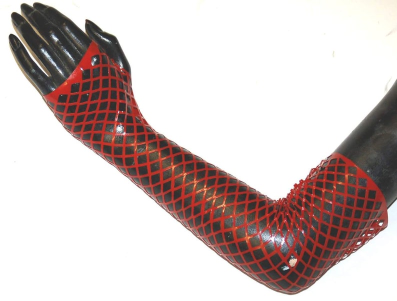 Latex Fishnet Fingerless Gloves image 1