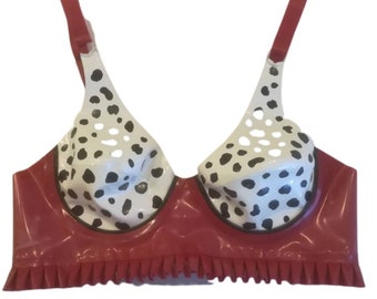 Latex Frilled Dalmatian Print Bra