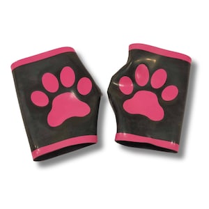 Latex Kitty Paw Gloves, Pet Play Paw Print Fingerless Gloves, Latex Gauntlets