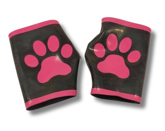 Latex Paw Print Fingerless Gloves,  Gummi Gauntlets