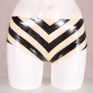Latex Knickers with Chevrons. High Waist See Through Pants with Black Stripes