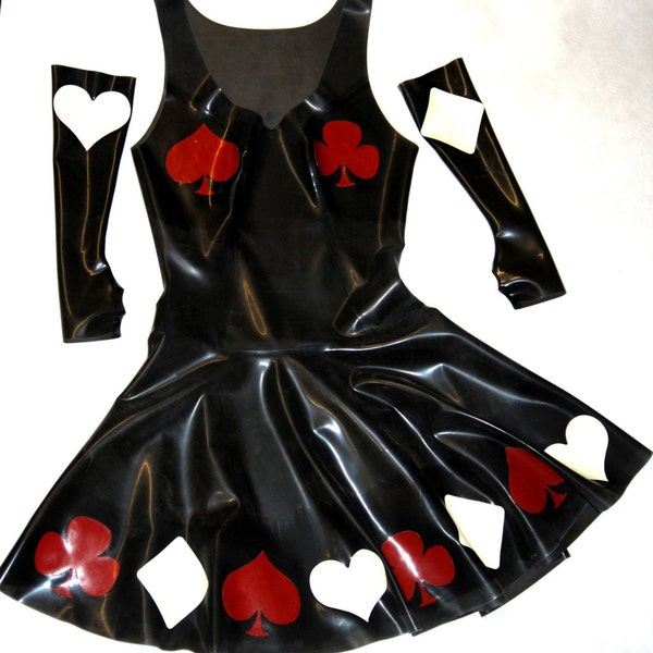Sleeveless Card Suit Latex Dress with Gloves
