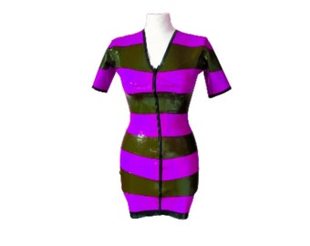 Striped Latex Zip Front Dress