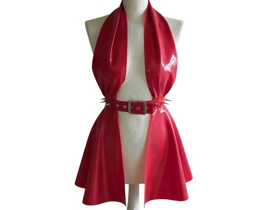 Latex Halter Neck Stud Belt Peplum Dress. - Etsy