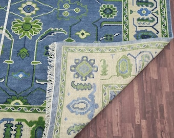 Gifted Blue Green Turkish  handk-notted Oushak Bohemian Wool carpet