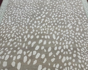 sage green gold & ivory modern pattern -Luxury greek key border rug - contemporary HandKnotted carpet