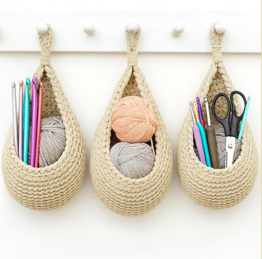 Hanging Crochet Basket Pattern PDF, Wall Storage Basket Crochet Pattern ...
