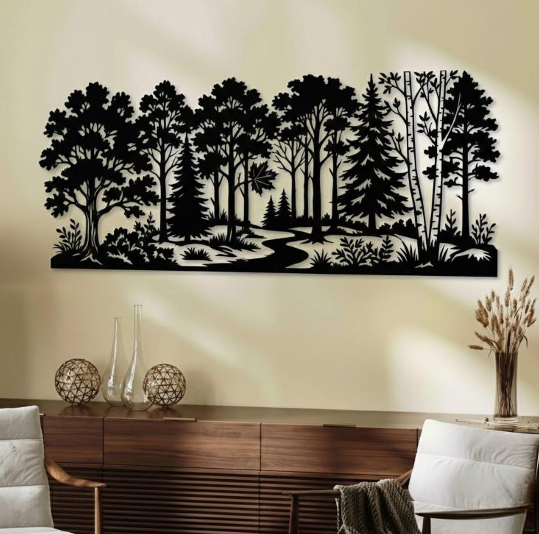 Pine Trees Metal Wall Art, Large Forest Metal Nature Wall Decor, Modern ...