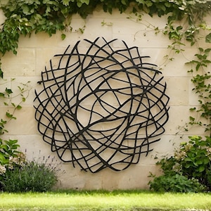 Arte abstracto de metal para pared, decoración moderna para exteriores, escultura de metal negro.