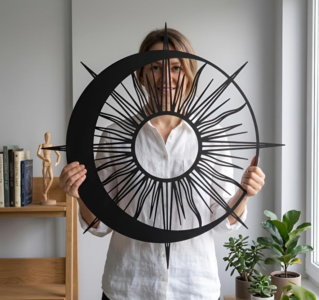 Sun Moon Metal Wall Art Celestial Wall Decor Modern Black Sunburst Art ...