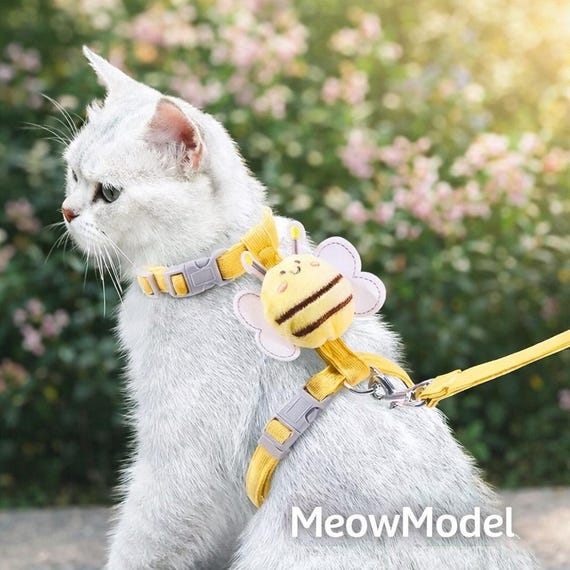 Cat Harness with Leash Bee Design | Adjustable Cat Vest Harness | Escape Proof Kitten Harness | Cute Cat Walking Set | Pet Harness for Cats