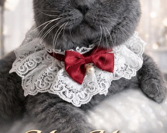 Koronkowa obroża dla kota z kokardą, elegancki wiktoriański dodatek dla zwierząt, MeowModel
