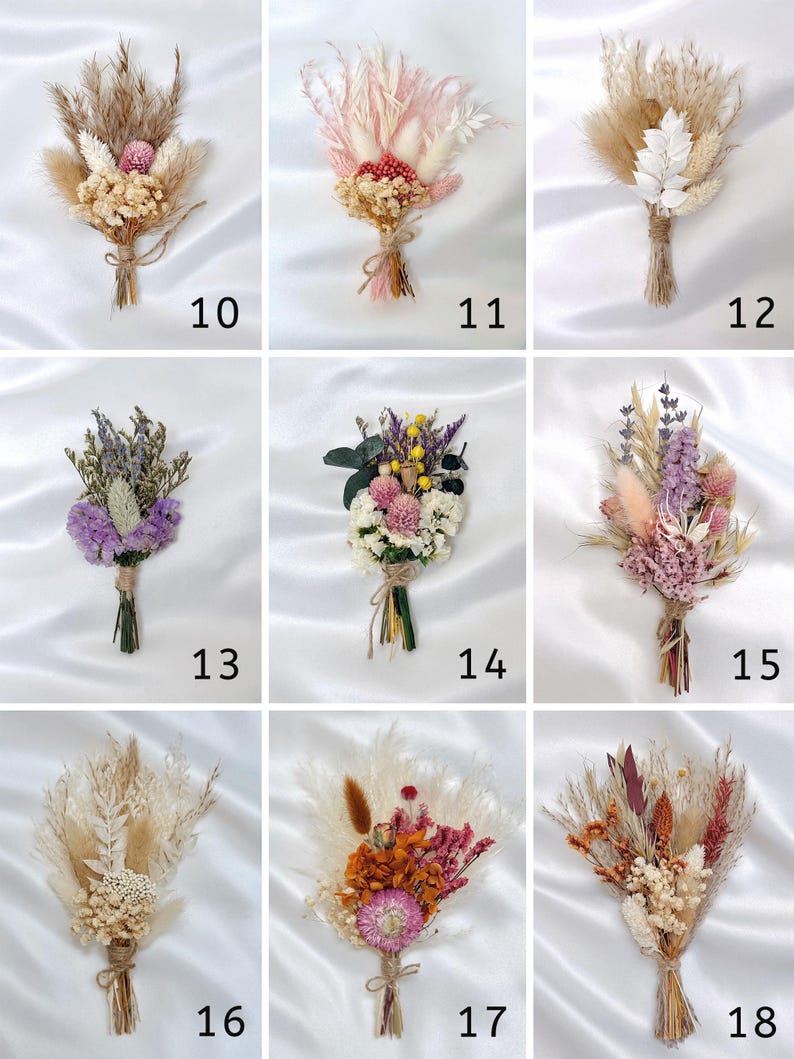 Minibukett med torkade blommor, Frierigåva för brudtärnor, Bröllops- och heminredning, Presenter till brudtärnor bild 5