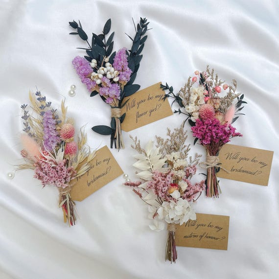 Dried Flower Mini Bouquet, Bridesmaid Proposal Gift, Wedding & Home Decor, Wedding bridesmaids' gifts