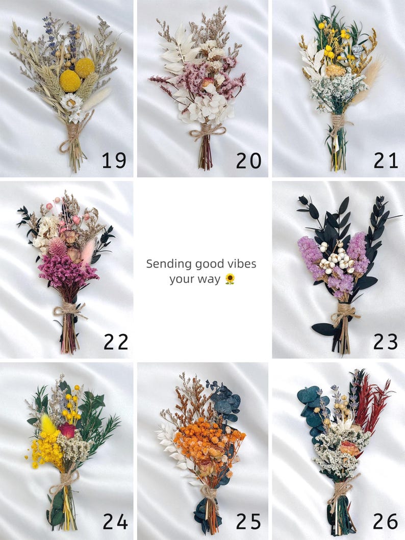 Minibukett med torkade blommor, Frierigåva för brudtärnor, Bröllops- och heminredning, Presenter till brudtärnor bild 6