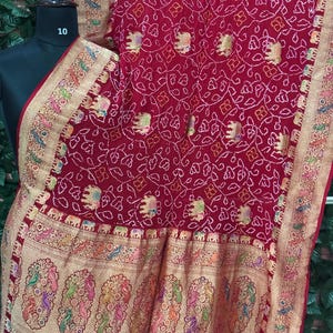 Pure Banarasi Georgette BANDHANI Saree Kadhuwa Zari With Shikari Bandhej