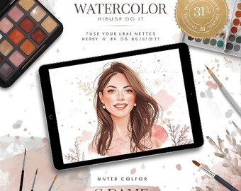 Realistic Watercolor Procreate Brush Set | 30 Brushes, 7 Canvases, 31 Color Palettes, Stamps & Guide | Digital Painting Kit for iPad