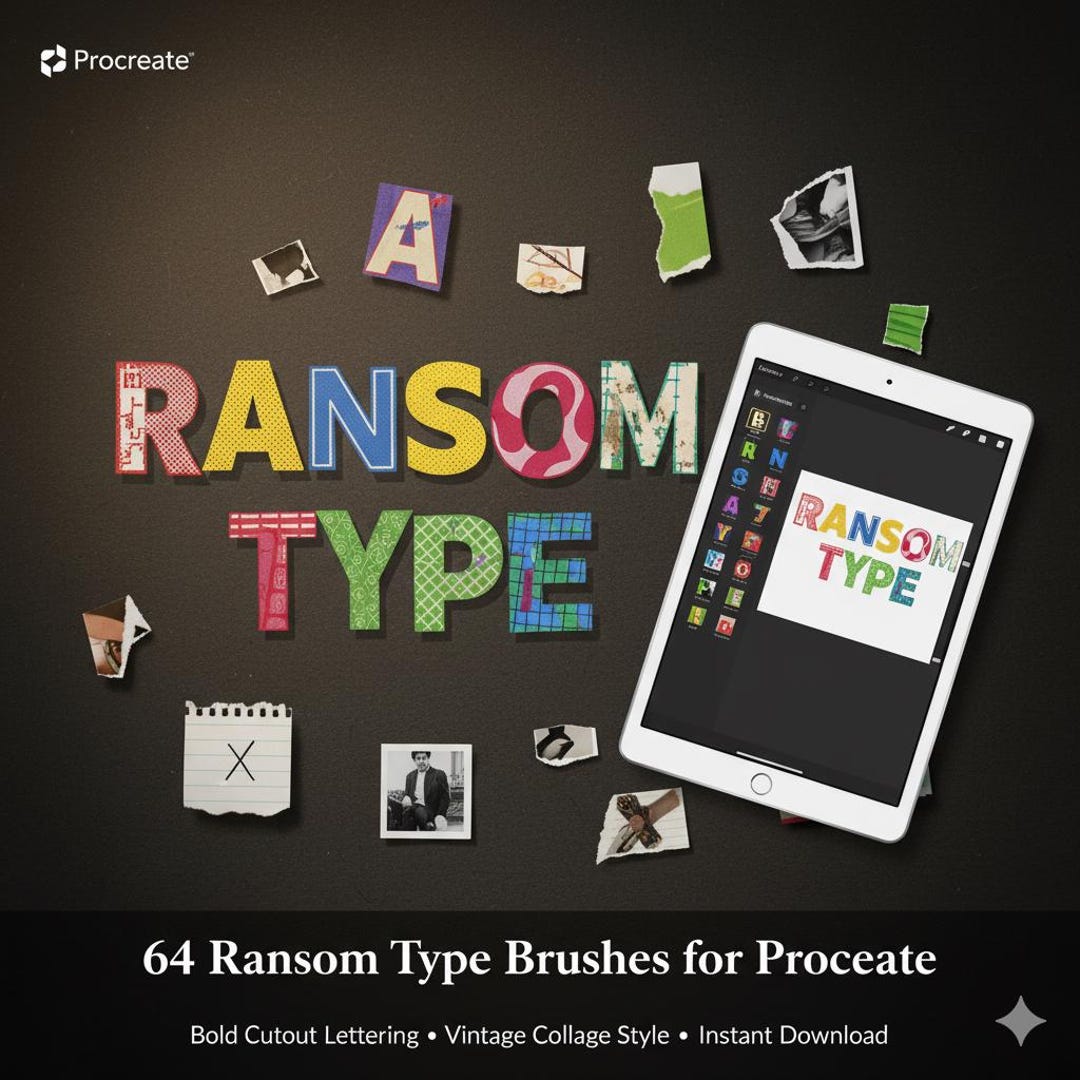 64 Ransom Type Procreate Brushes | Vintage Cutout Letter Stamps ...