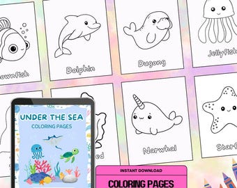 30 Unter dem Meer Malvorlagen | Ausdruckbare Aktivitätsblätter für Kinder | Meerestiere Malbuch | Digitaler Download für Kinder