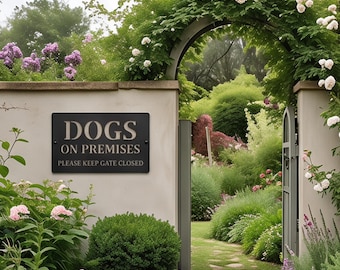 Dogs on Premises Beware of Dog Warning Sign, Yard Safety, Hubby Home Guard, Dad Gift, Metal Outdoor Gate Closed