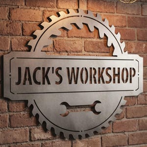 Individuelle Werkstatt Zeichen, personalisierte Zeichen, Sägeblatt Metall Zeichen , Metall Werkstatt Zeichen , Werkstattschild , Mechaniker Geschenk , Benutzerdefinierte Garage Geschenk