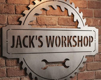Customized Workshop Sign, Personalized Sign, Saw Blade Metal Sign, Metal Workshop Sign, Garage Sign, Mechanic Gift, Custom Garage Gift