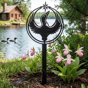 Steel rebel loon garden stake displayed in outdoor garden