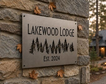 Custom Metal Cabin Sign, Mountain Forest Decor, Personalized Gift, Pine Tree Cabin Sign, Lake House Sign, Outdoor Wall Art, Custom Home Gift