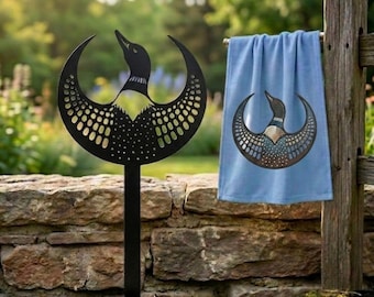 Stål Rebel Loon trädgårdspåke, metall Alliance-emblem, Minnesota trädgårdsdekor, present till aktivister, gräsmattedekor, naturfågelpresent, utomhuskonst