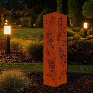 Steel Garden Column With Grapevine Design, Outdoor Landscape Sculpture, Patio Decor Gift, Decorative Metal Yard Accent, Large Garden Gift