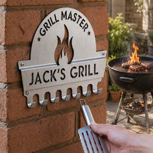 Metall benutzerdefinierte Barbeque-Werkzeug-Aufhänger, Küchengeschenk, personalisiertes Vatergeschenk, Grillgeschenk, Grillzubehör, Utensilienhalter, Barbeque-Geschenk