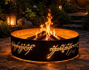 Metal Black Speech Garden Fire Pit Ring, Famous Handwriting Steel Fire Pit, Gift For Geeks, Fire Pit For Backyard, Elvish Fire Pit Ring Gift