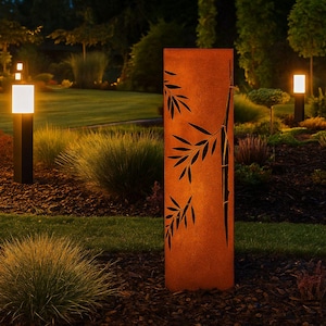 Steel Garden Column Bamboo Themed, Luxury Garden Decor, Outdoor Metal Sculpture for Yard, Outdoor Patio Decor, Metal Large Garden Sculpture